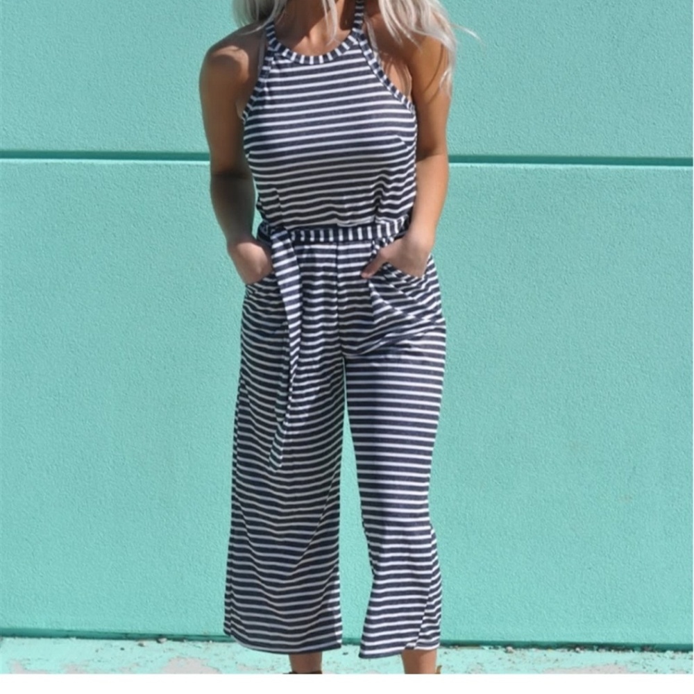Black and white striped jumpsuit